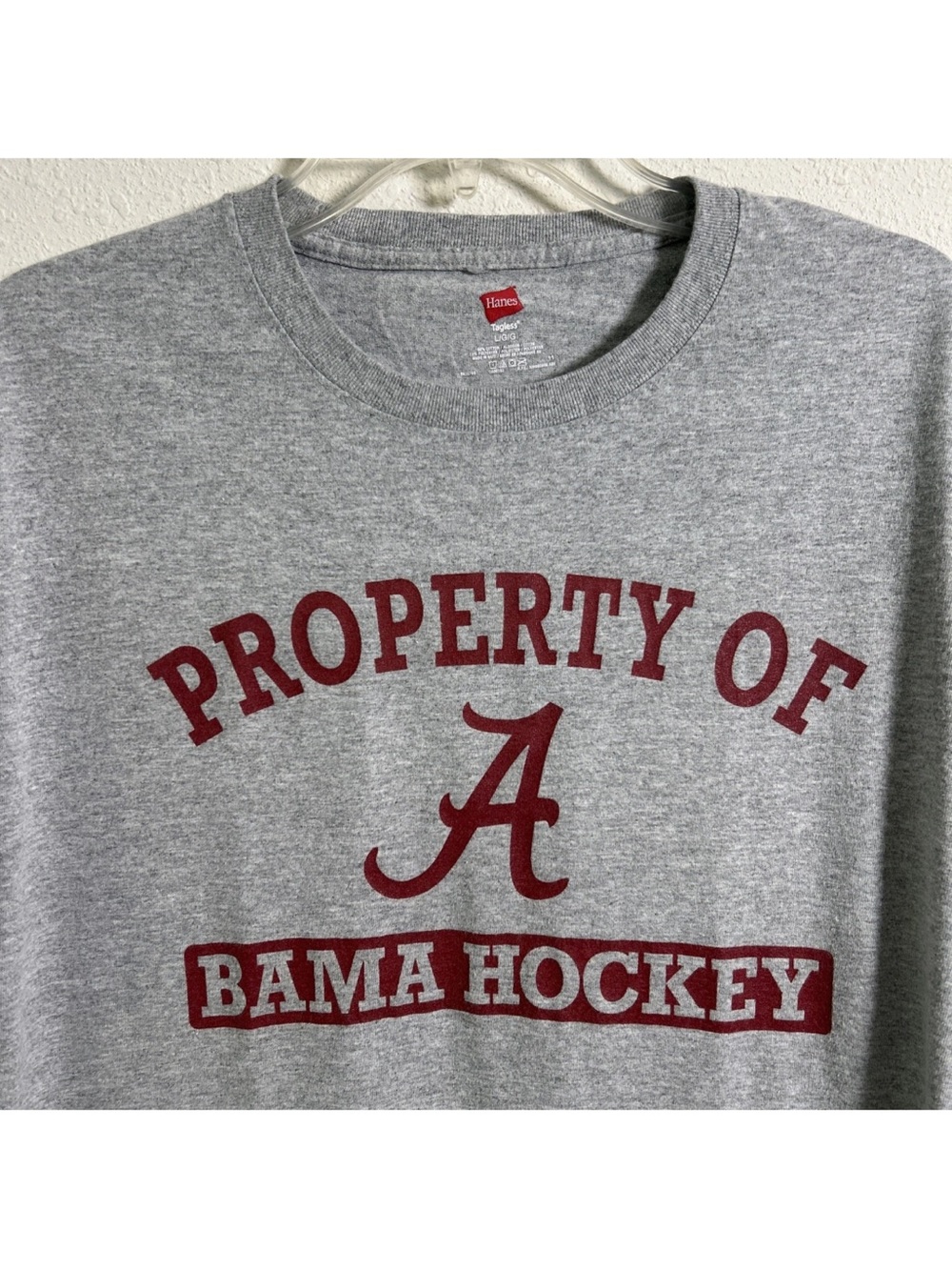 University Of Alabama Crimson Tide Ice Hockey Gray T-Shirt Hanes Mens Large NCAA - Picture 2 of 9